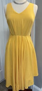 ModCloth Brilliant Motivation Yellow Dress Split Back Strap Sz S Fit & Flare